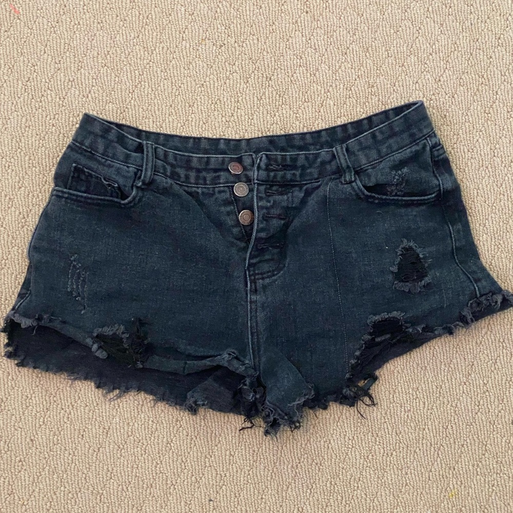 High Waisted Black Jean Shorts